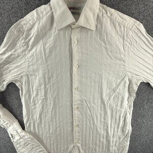 Kenzo White Cotton Comfort 15.5 Striped Homme Long Sleeve Shirt Button Up Mens